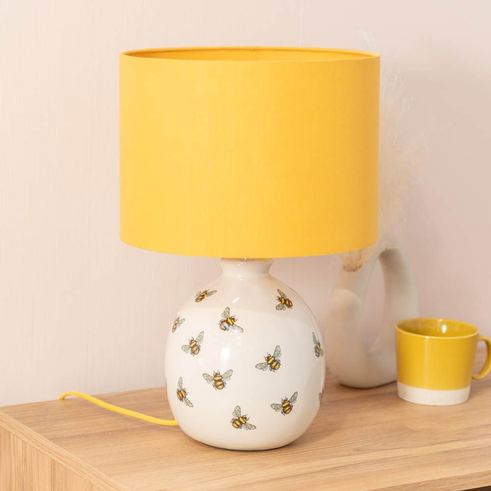 lse - Country Bee Ceramic Table Lamp With Matching Yellow Shade - Luminosity Designs Ltd