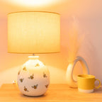 lse - Country Bee Ceramic Table Lamp With Matching Yellow Shade - Luminosity Designs Ltd