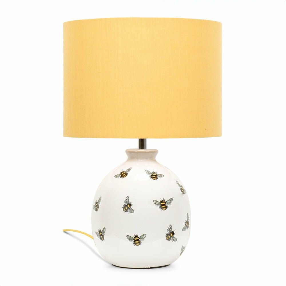 lse - Country Bee Ceramic Table Lamp With Matching Yellow Shade - Luminosity Designs Ltd