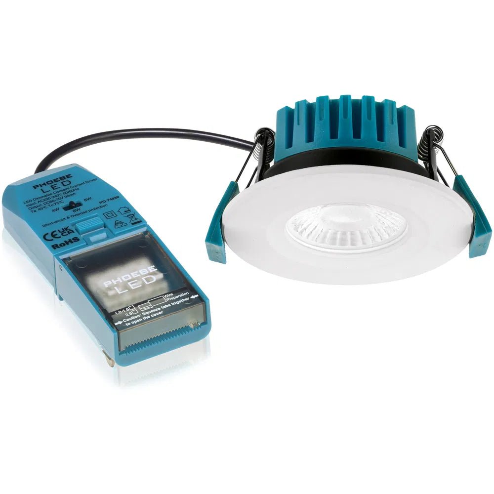 Crompton - Crompton Lamps Firesafe Integrated LED Downlight with White Bezel Included • Dimmable • 4W/6W/8W • 2700K/3000K/4000K/6000K - Luminosity Designs Ltd