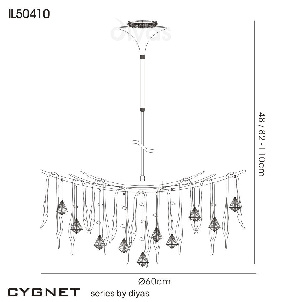 Diyas - Cygnet 10 Light Artistic Crystal and Glass Droplet Design Ceiling Fitting - Luminosity Designs Ltd