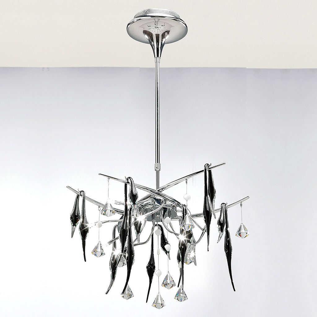 Diyas - Cygnet 10 Light Artistic Crystal and Glass Droplet Design Ceiling Fitting - Luminosity Designs Ltd