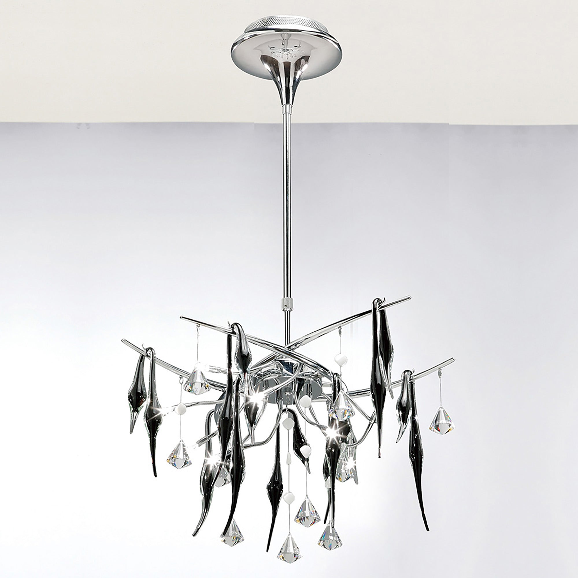 Diyas - Cygnet 10 Light Artistic Crystal and Glass Droplet Design Ceiling Fitting - Luminosity Designs Ltd