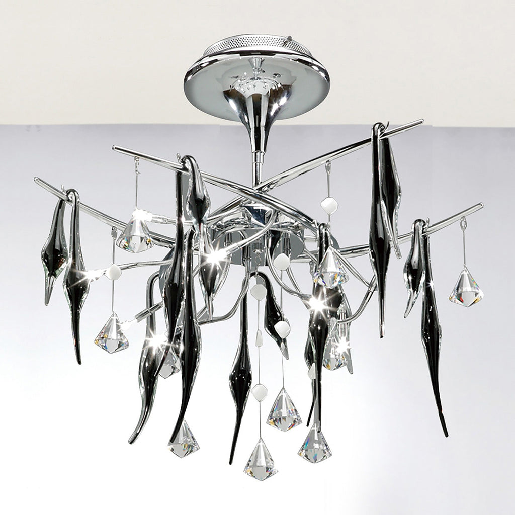 Diyas - Cygnet 10 Light Artistic Crystal and Glass Droplet Design Ceiling Fitting - Luminosity Designs Ltd