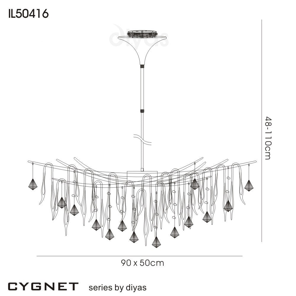 Diyas - Cygnet 11 Light Oval Pendant with Crystal and Glass Droplets - Luminosity Designs Ltd