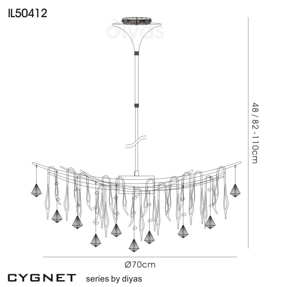 Diyas - Cygnet 11 Light Pendant With Crystal and Glass Droplets - Luminosity Designs Ltd