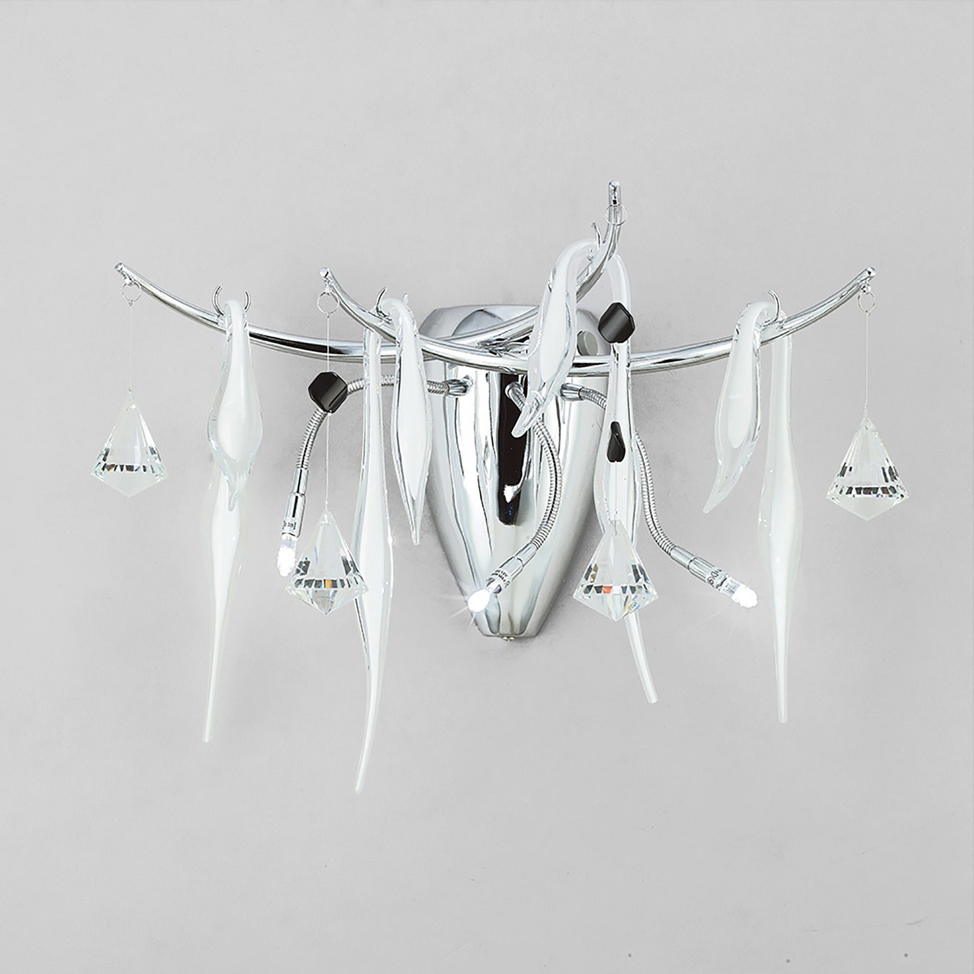 Diyas - Cygnet 3 Light Wall Lamp with Glass and Crystal Droplets - Luminosity Designs Ltd