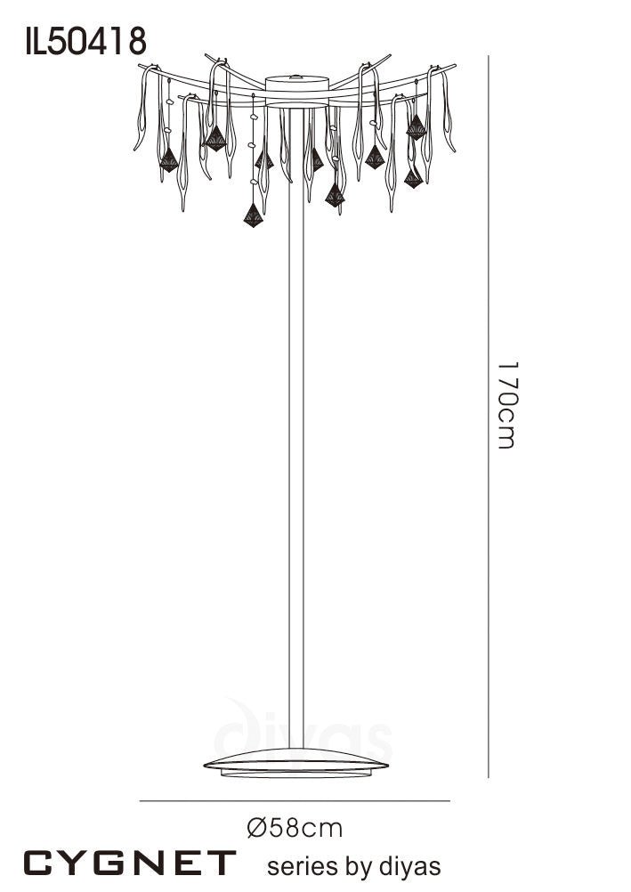 Diyas - Cygnet 6 Light Crystal and Glass Droplet Design Floor Lamp - Luminosity Designs Ltd