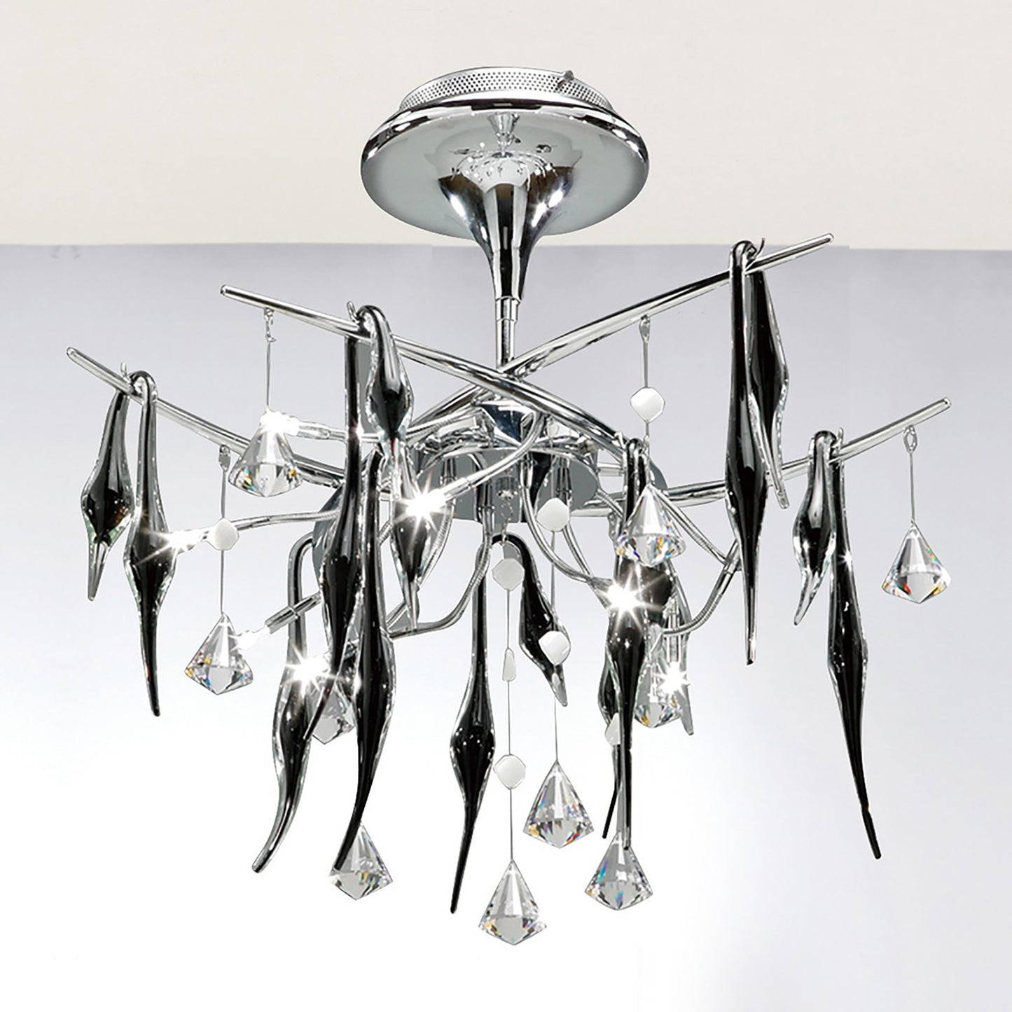 Cygnet 10 Light Artistic Crystal and Glass Droplet Design Ceiling Fitting