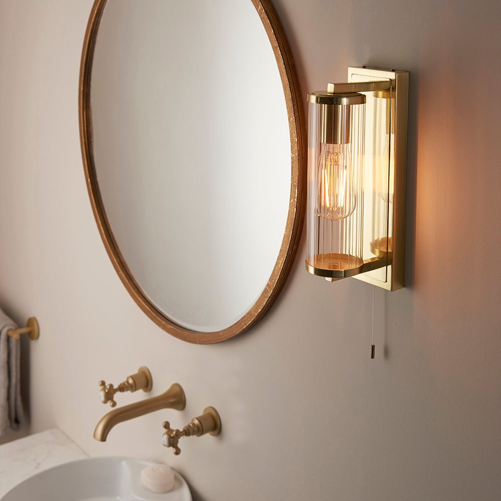 Endon - Cylinder Vintage Style IP44 Rated Bathroom Wall Light With Pull Cord - Luminosity Designs Ltd