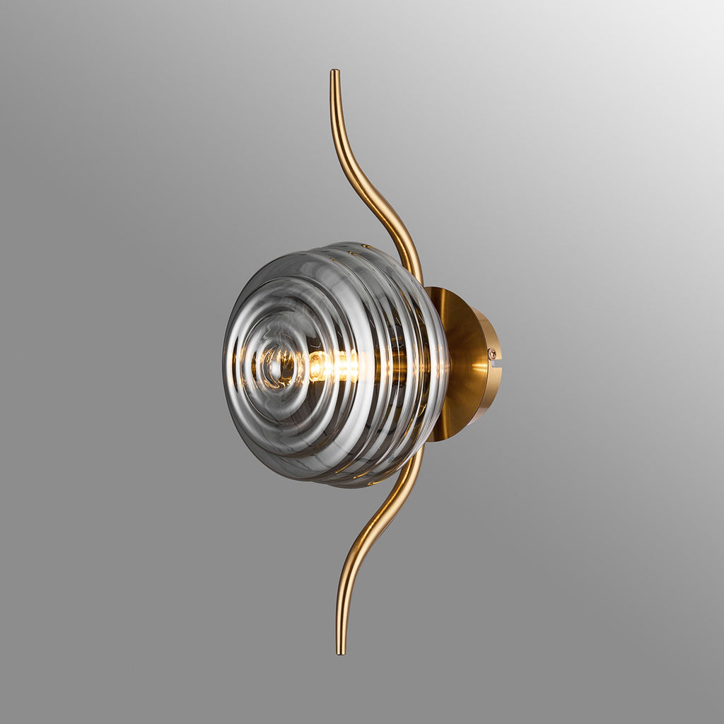 Luminosity Designs Ltd - Cyril 1 Light Wall/Flush Light, Antique Brass with 160mm Ridged Coloured Glass - Luminosity Designs Ltd