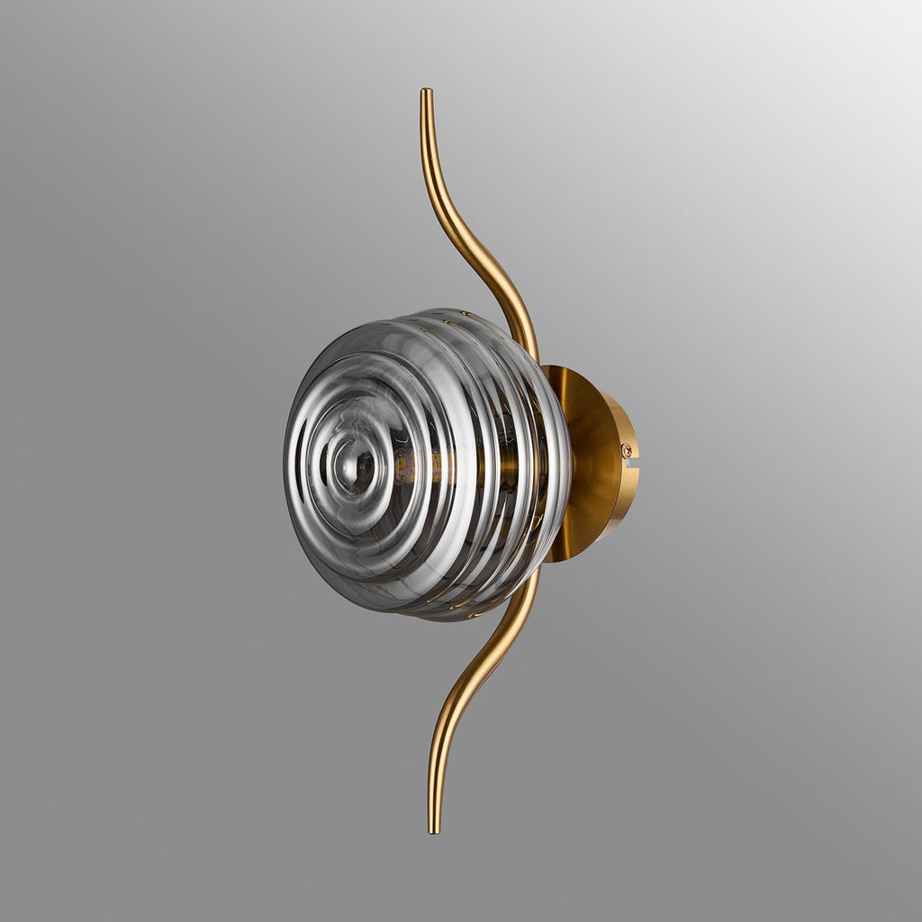 Luminosity Designs Ltd - Cyril 1 Light Wall/Flush Light, Antique Brass with 160mm Ridged Coloured Glass - Luminosity Designs Ltd