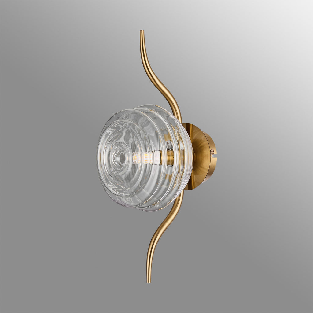 Luminosity Designs Ltd - Cyril 1 Light Wall/Flush Light, Antique Brass with 160mm Ridged Coloured Glass - Luminosity Designs Ltd