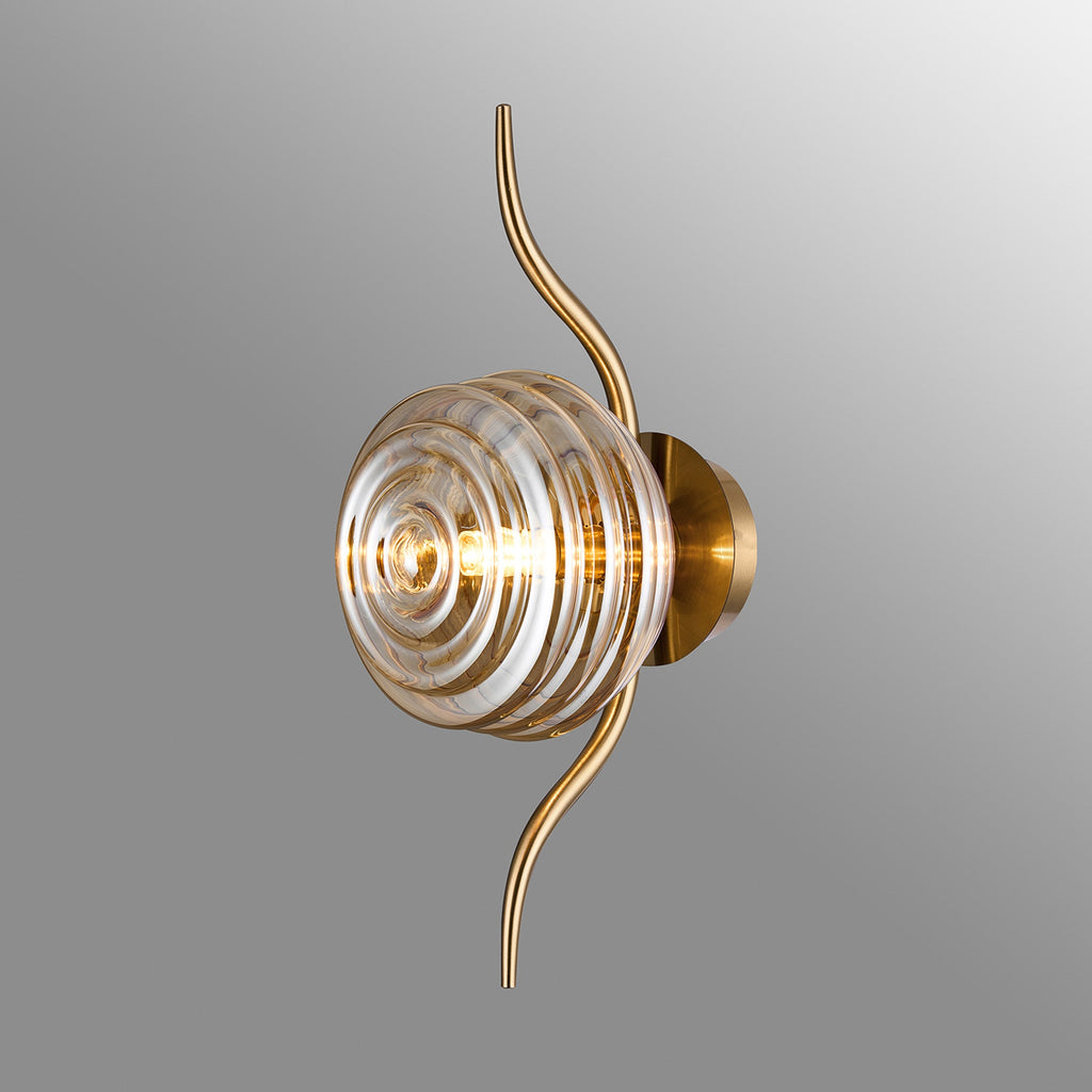 Luminosity Designs Ltd - Cyril 1 Light Wall/Flush Light, Antique Brass with 160mm Ridged Coloured Glass - Luminosity Designs Ltd