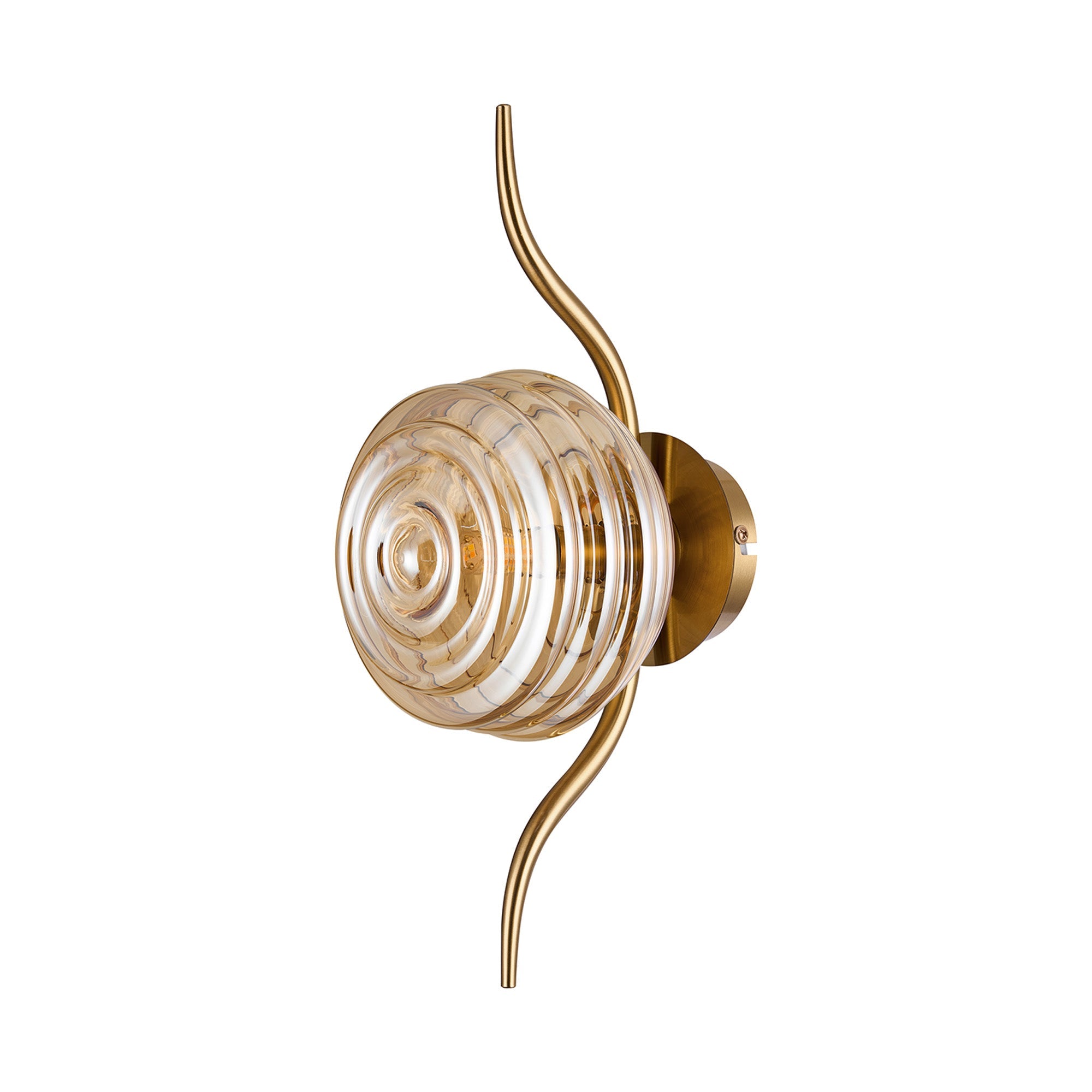 Luminosity Designs Ltd - Cyril 1 Light Wall/Flush Light, Antique Brass with 160mm Ridged Coloured Glass - Luminosity Designs Ltd