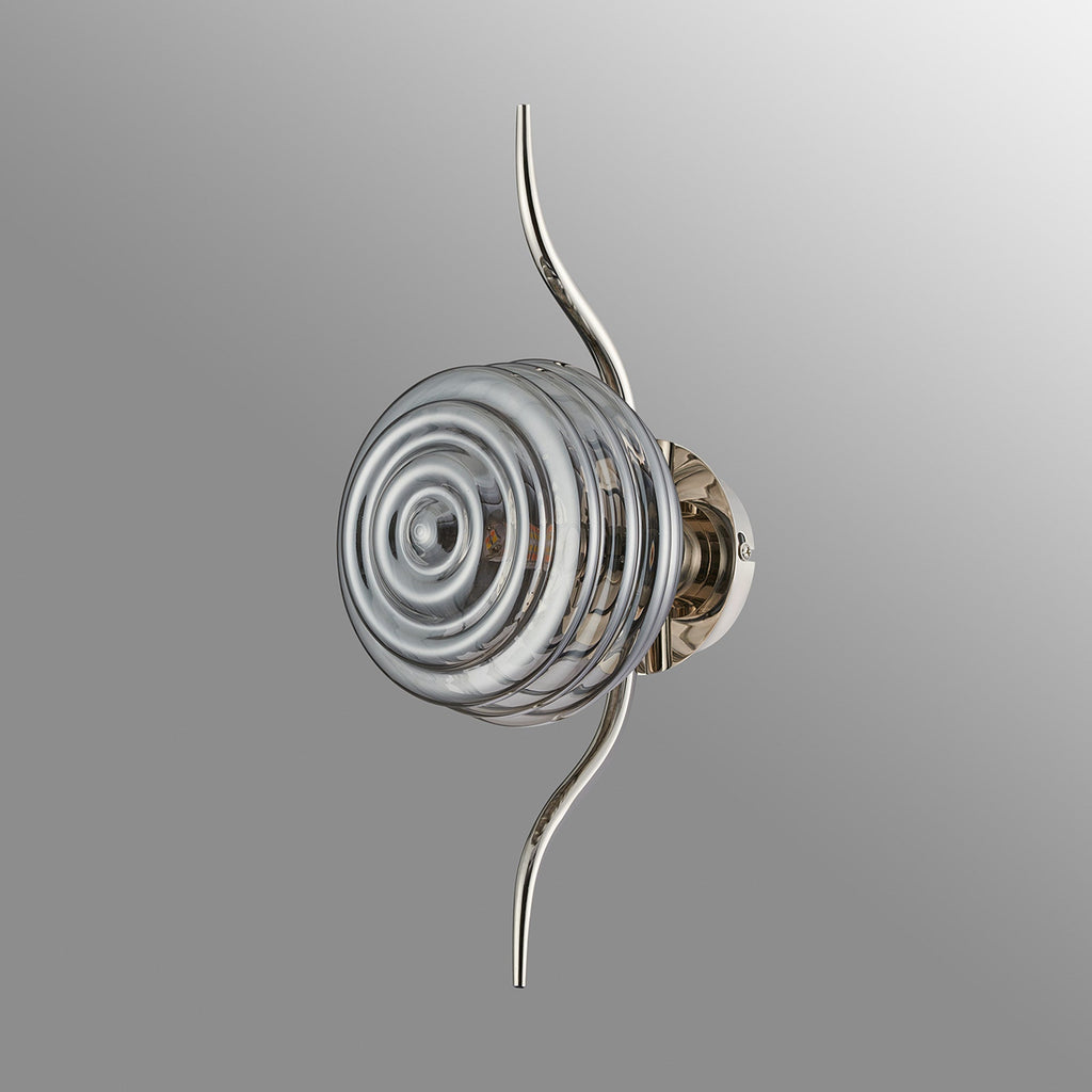 Luminosity Designs Ltd - Cyril 1 Light Wall/Flush Light, Polished Nickel with 160mm Ridged Coloured Glass - Luminosity Designs Ltd