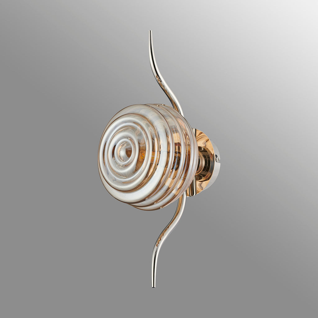Luminosity Designs Ltd - Cyril 1 Light Wall/Flush Light, Polished Nickel with 160mm Ridged Coloured Glass - Luminosity Designs Ltd
