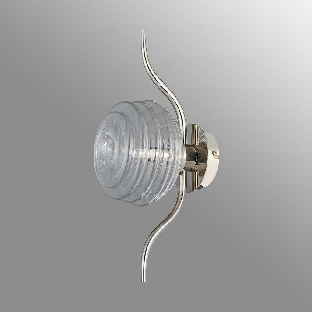 Luminosity Designs Ltd - Cyril 1 Light Wall/Flush Light, Polished Nickel with 160mm Ridged Coloured Glass - Luminosity Designs Ltd
