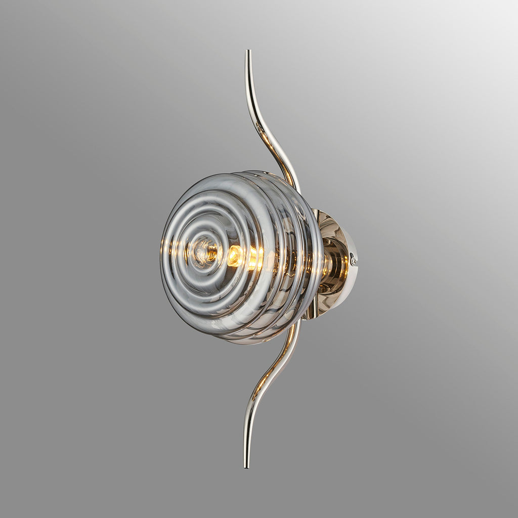 Luminosity Designs Ltd - Cyril 1 Light Wall/Flush Light, Polished Nickel with 160mm Ridged Coloured Glass - Luminosity Designs Ltd