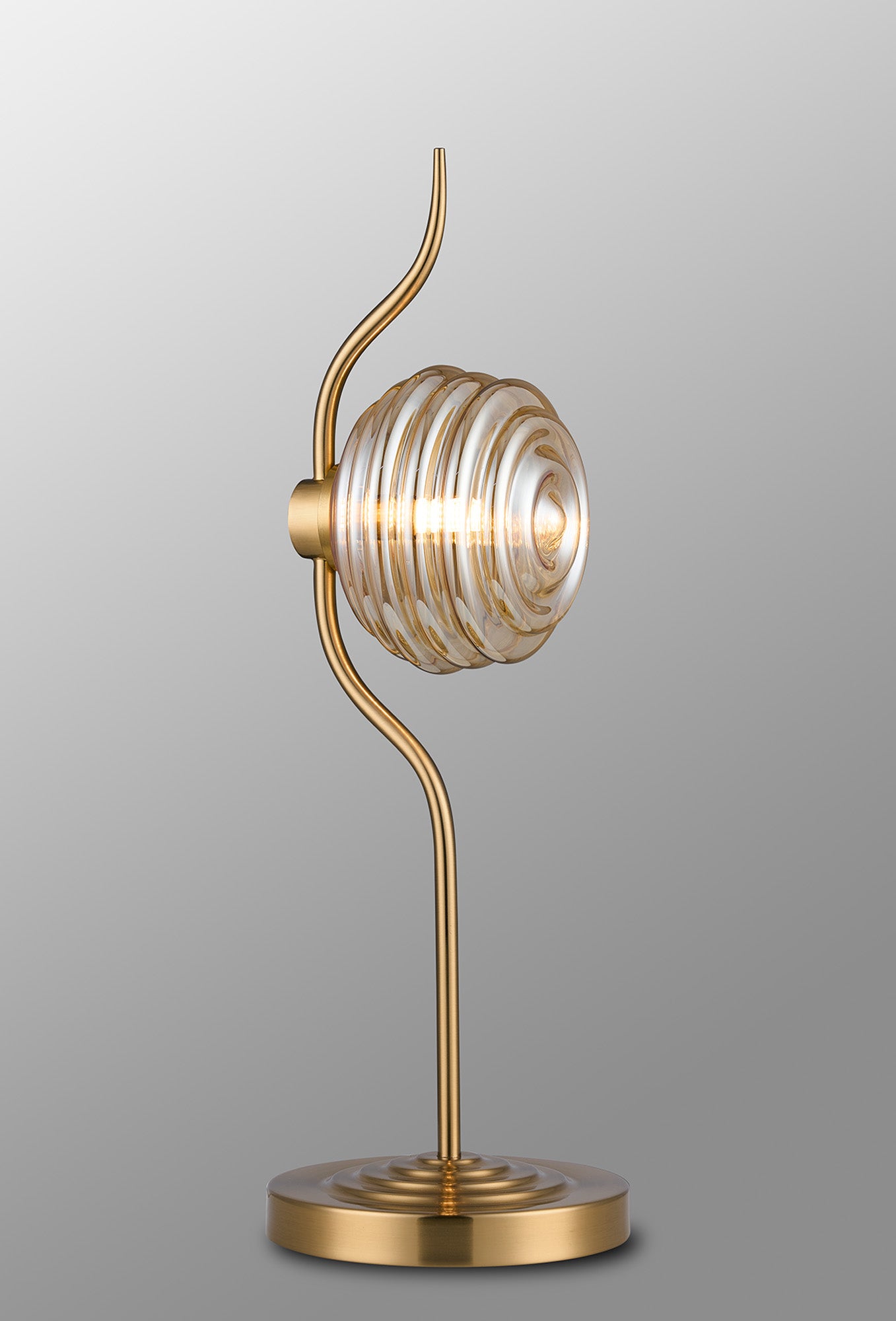 Cyril 1 Light Table Lamp, Antique Brass with 160mm Ridged Coloured Glass