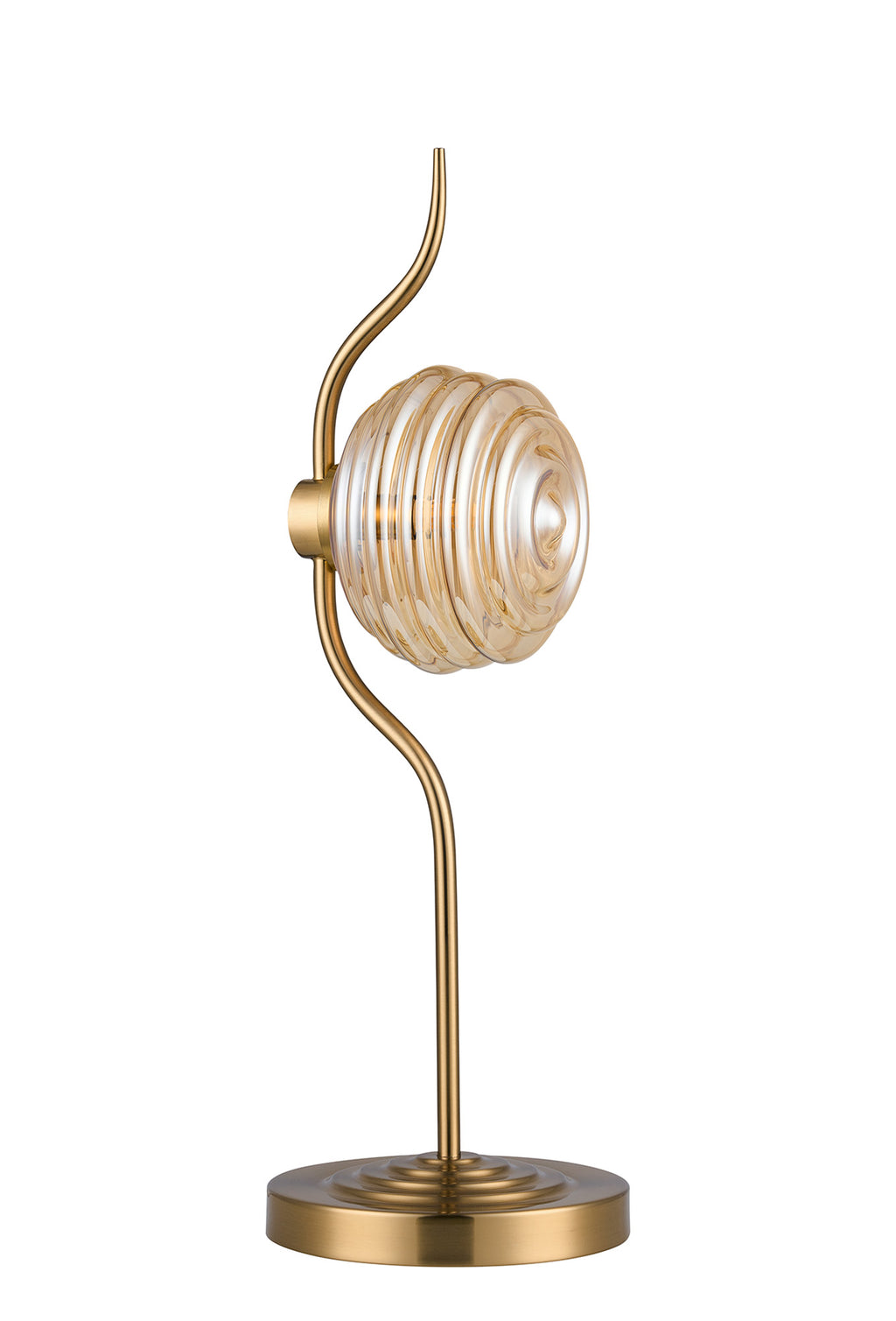Cyril 1 Light Table Lamp, Antique Brass with 160mm Ridged Coloured Glass