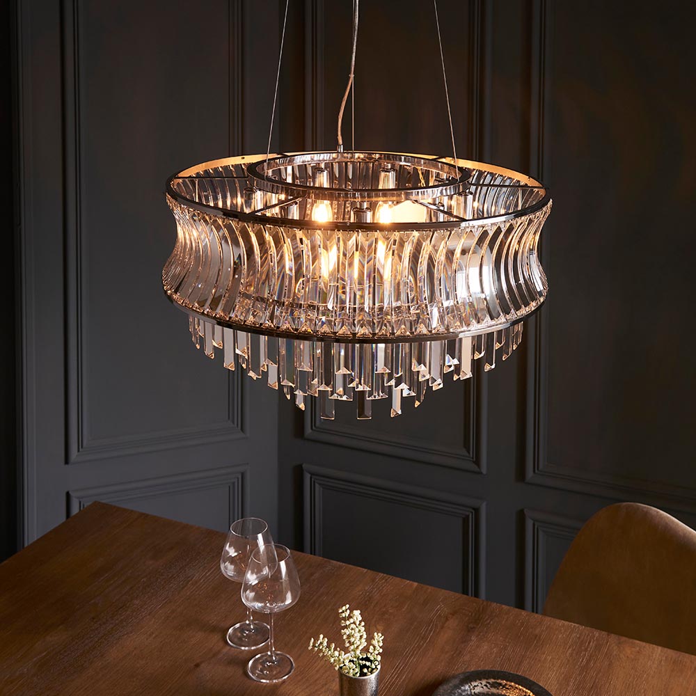Abigail Bright 9 Light Chandelier Pendant with Concave Clear Glass