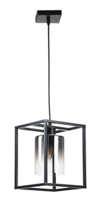 Oaks Lighting - Dalen Cuboid Pendant in Black Metal with Smoked Chrome Glass (Oaks 9482/1 BK) - Luminosity Designs Ltd