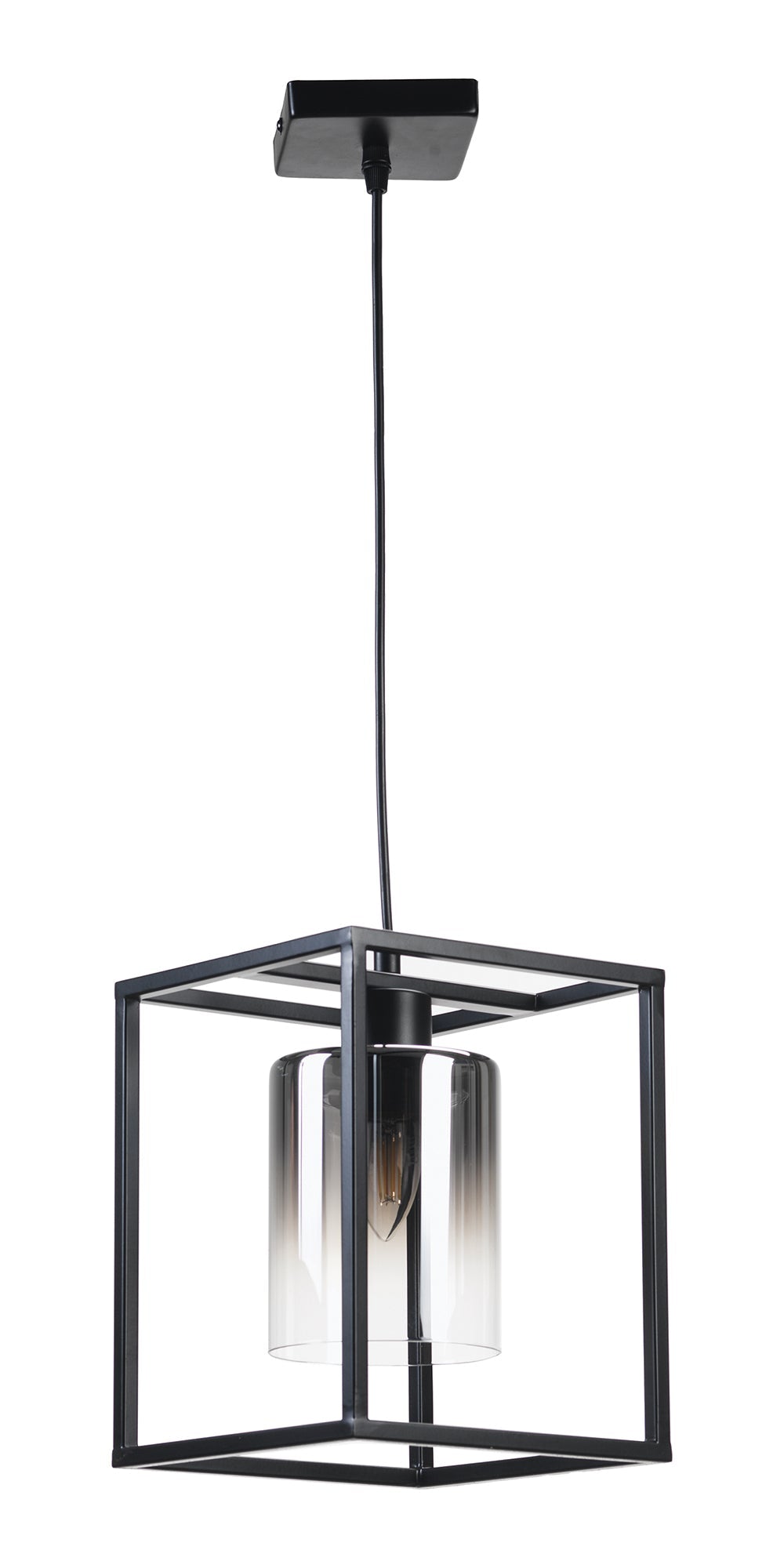 Oaks Lighting - Dalen Cuboid Pendant in Black Metal with Smoked Chrome Glass (Oaks 9482/1 BK) - Luminosity Designs Ltd