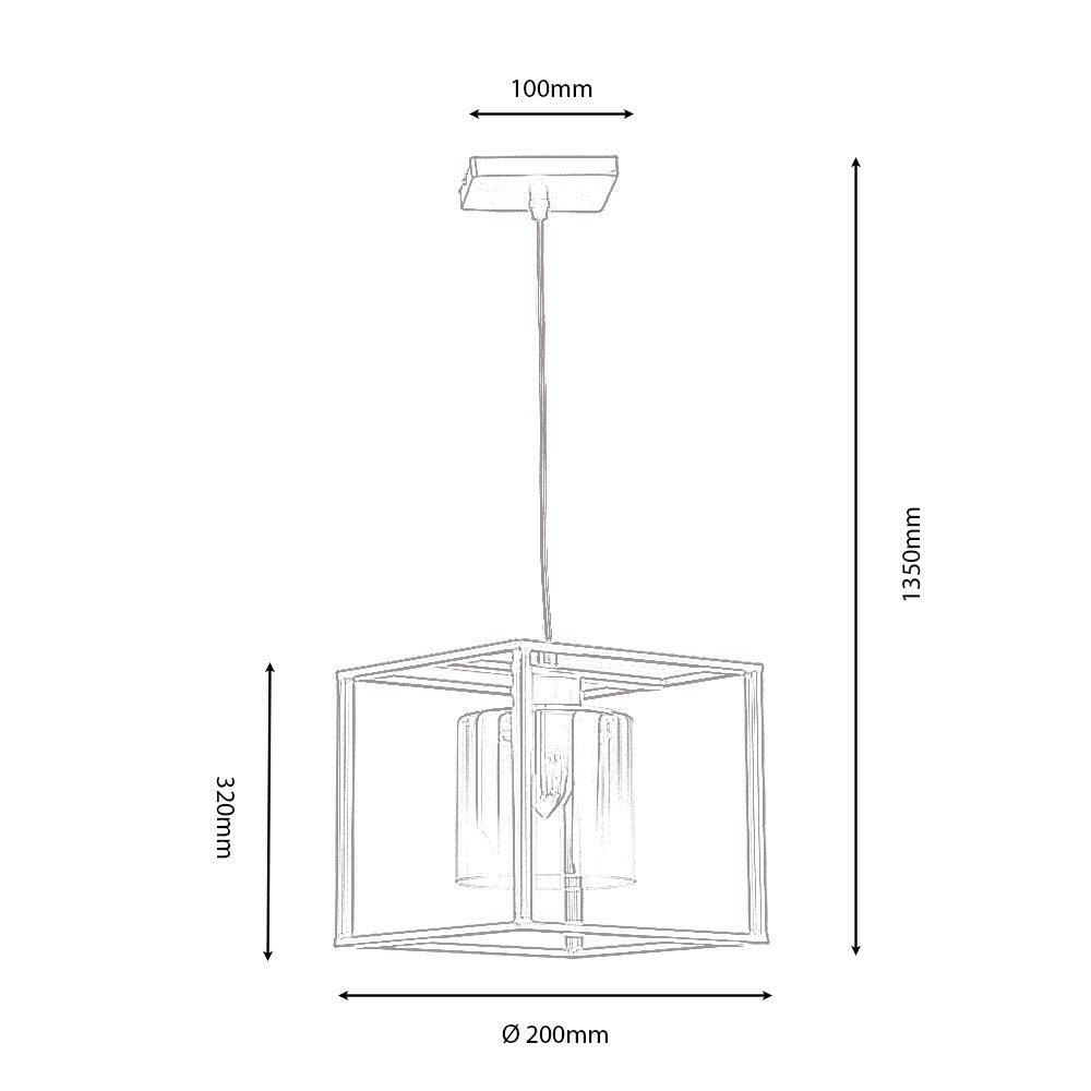 Oaks Lighting - Dalen Cuboid Pendant in Black Metal with Smoked Chrome Glass (Oaks 9482/1 BK) - Luminosity Designs Ltd