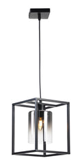 Oaks Lighting - Dalen Cuboid Pendant in Black Metal with Smoked Chrome Glass (Oaks 9482/1 BK) - Luminosity Designs Ltd