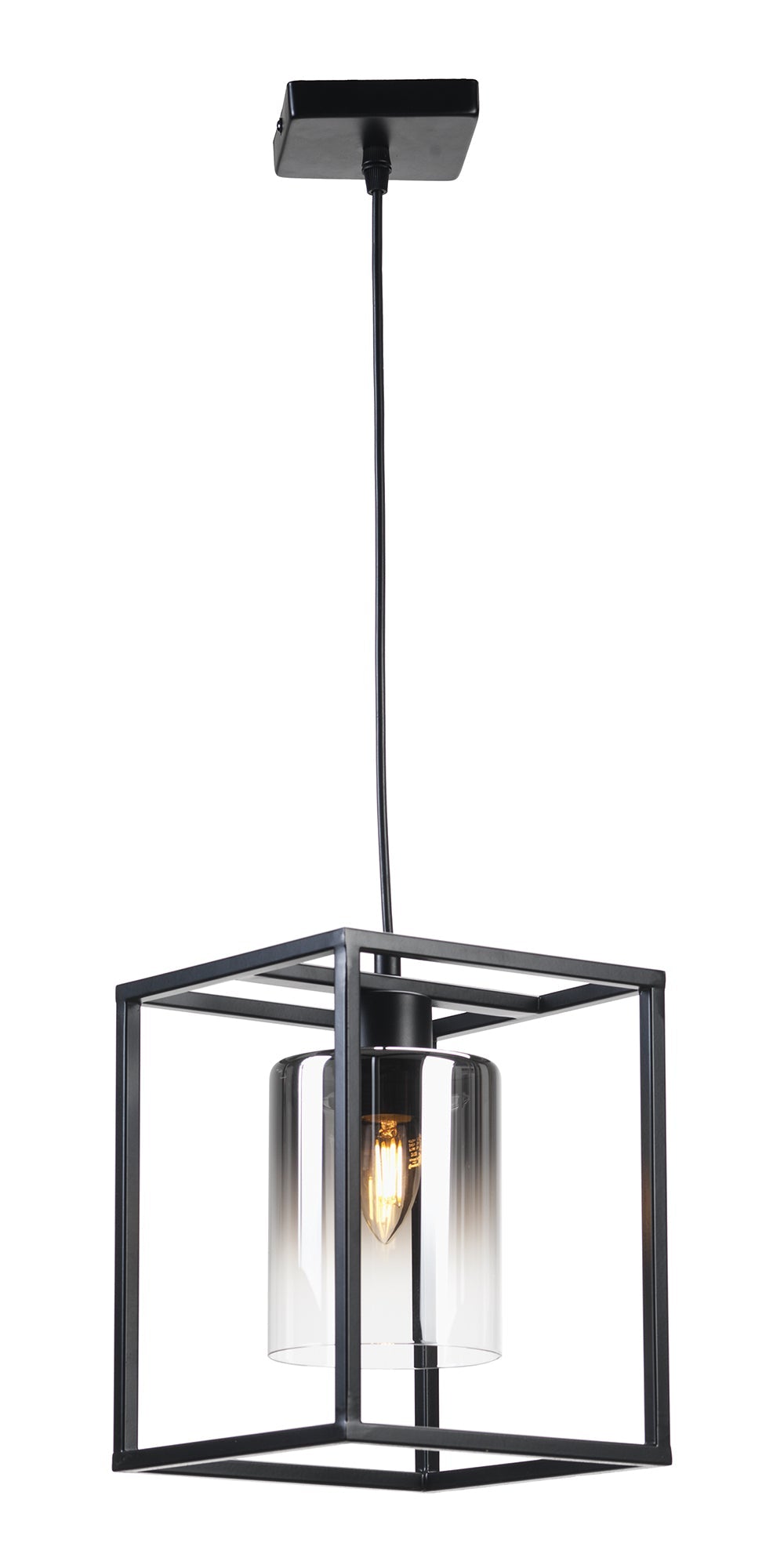 Oaks Lighting - Dalen Cuboid Pendant in Black Metal with Smoked Chrome Glass (Oaks 9482/1 BK) - Luminosity Designs Ltd