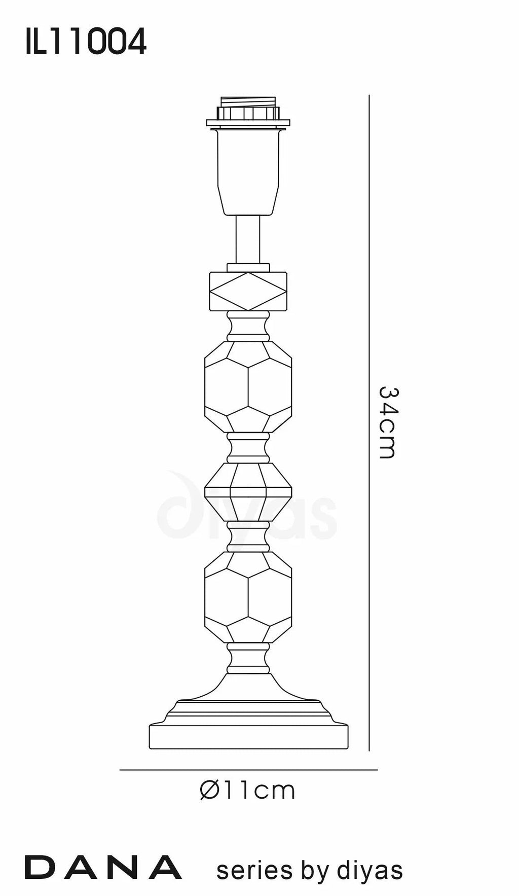 Diyas - Dana Crystal Table Lamp WITHOUT SHADE, 1 Light E14, Silver Finish (DIYAS IL11004) - Luminosity Designs Ltd