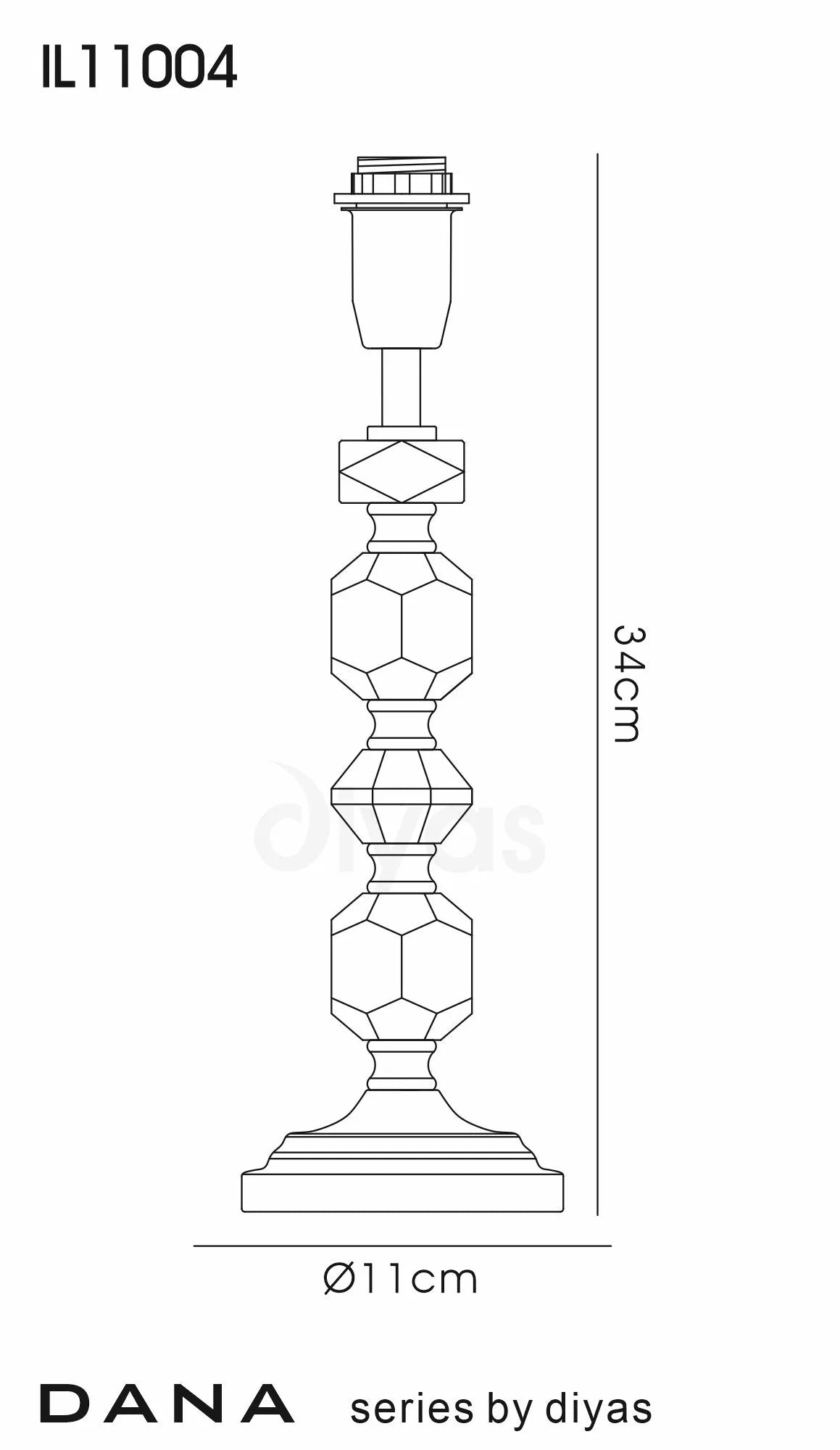 Diyas - Dana Crystal Table Lamp WITHOUT SHADE, 1 Light E14, Silver Finish (DIYAS IL11004) - Luminosity Designs Ltd