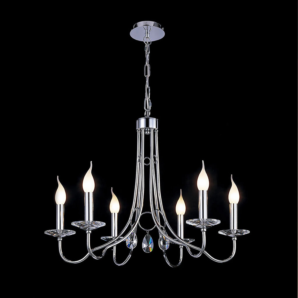 Diyas - Danya Chandelier Pendant, 6 Light E14, Polished Chrome/Crystal (Diyas IL40036) - Luminosity Designs Ltd