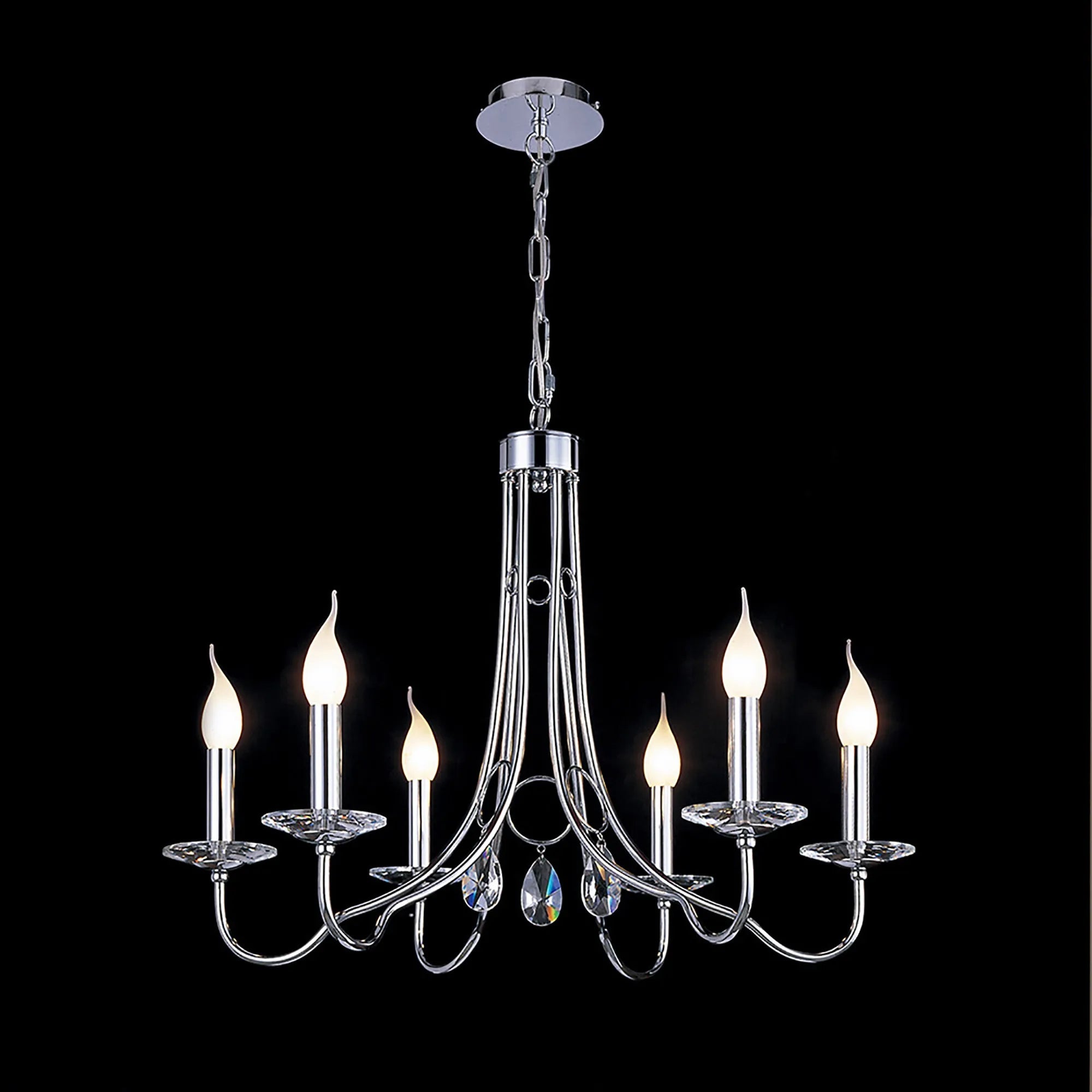 Diyas - Danya Chandelier Pendant, 6 Light E14, Polished Chrome/Crystal (Diyas IL40036) - Luminosity Designs Ltd