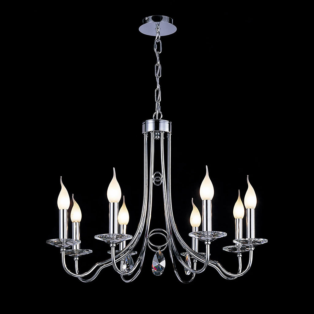 Diyas - Danya Chandelier Pendant, 8 Light E14, Polished Chrome/Crystal (Diyas IL40038) - Luminosity Designs Ltd