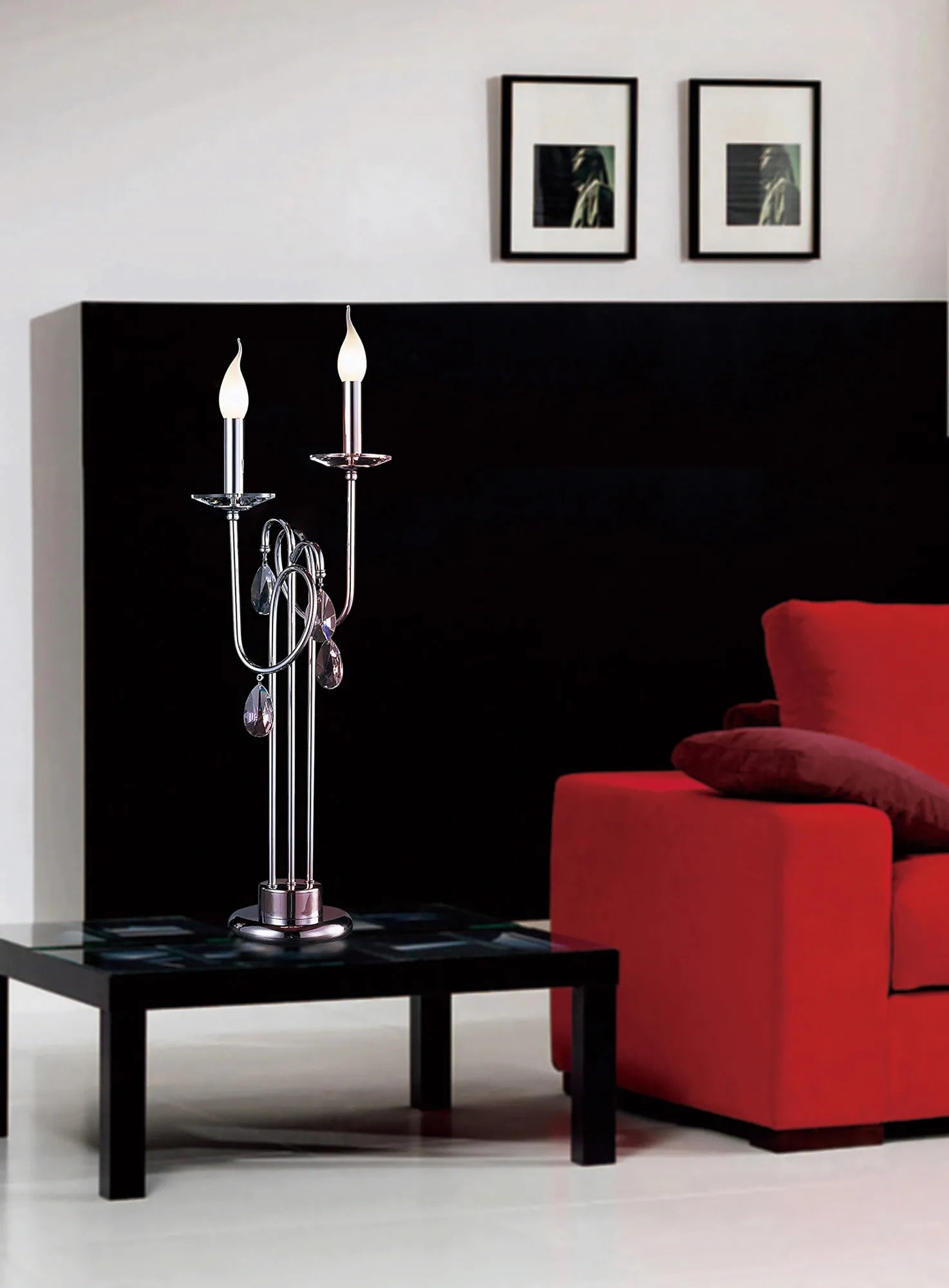 Diyas - Danya Table Lamp, 2 Light E14. Polished Chrome/Crystal (Diyas IL40039) - Luminosity Designs Ltd