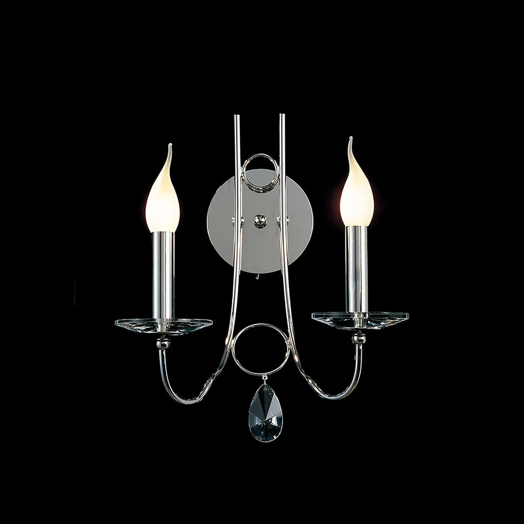 Diyas - Danya Wall Lamp, 2 Light E14, Polished Chrome/Crystal (Diyas IL40032) - Luminosity Designs Ltd