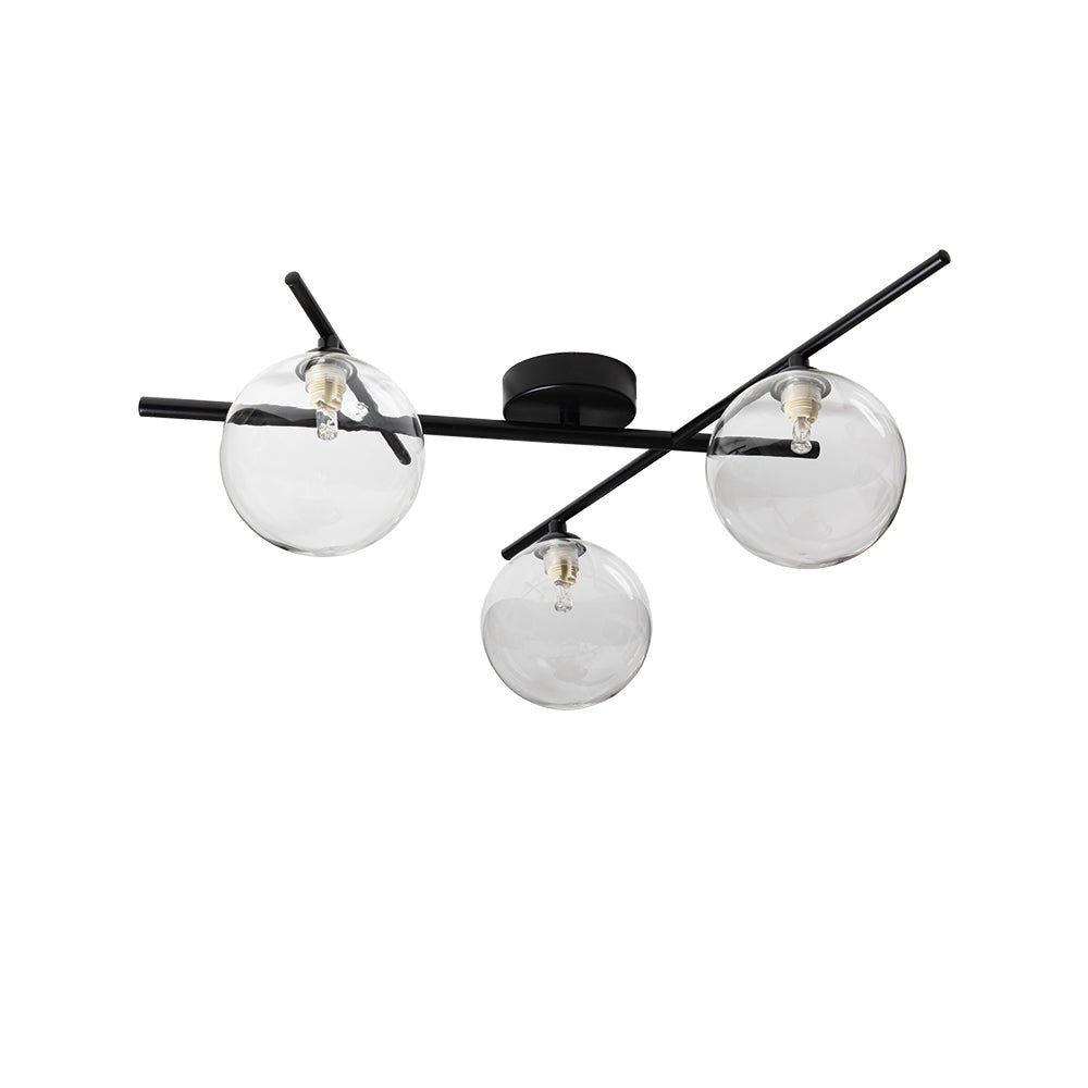 Oaks Lighting - Darlow 3 Light Semi Flush in Black With Clear Glass Globes. 5x G9 (Oaks 3144/3 SF) - Luminosity Designs Ltd