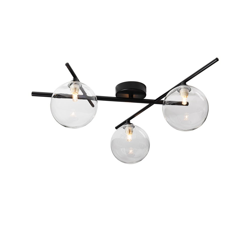 Oaks Lighting - Darlow 3 Light Semi Flush in Black With Clear Glass Globes. 5x G9 (Oaks 3144/3 SF) - Luminosity Designs Ltd