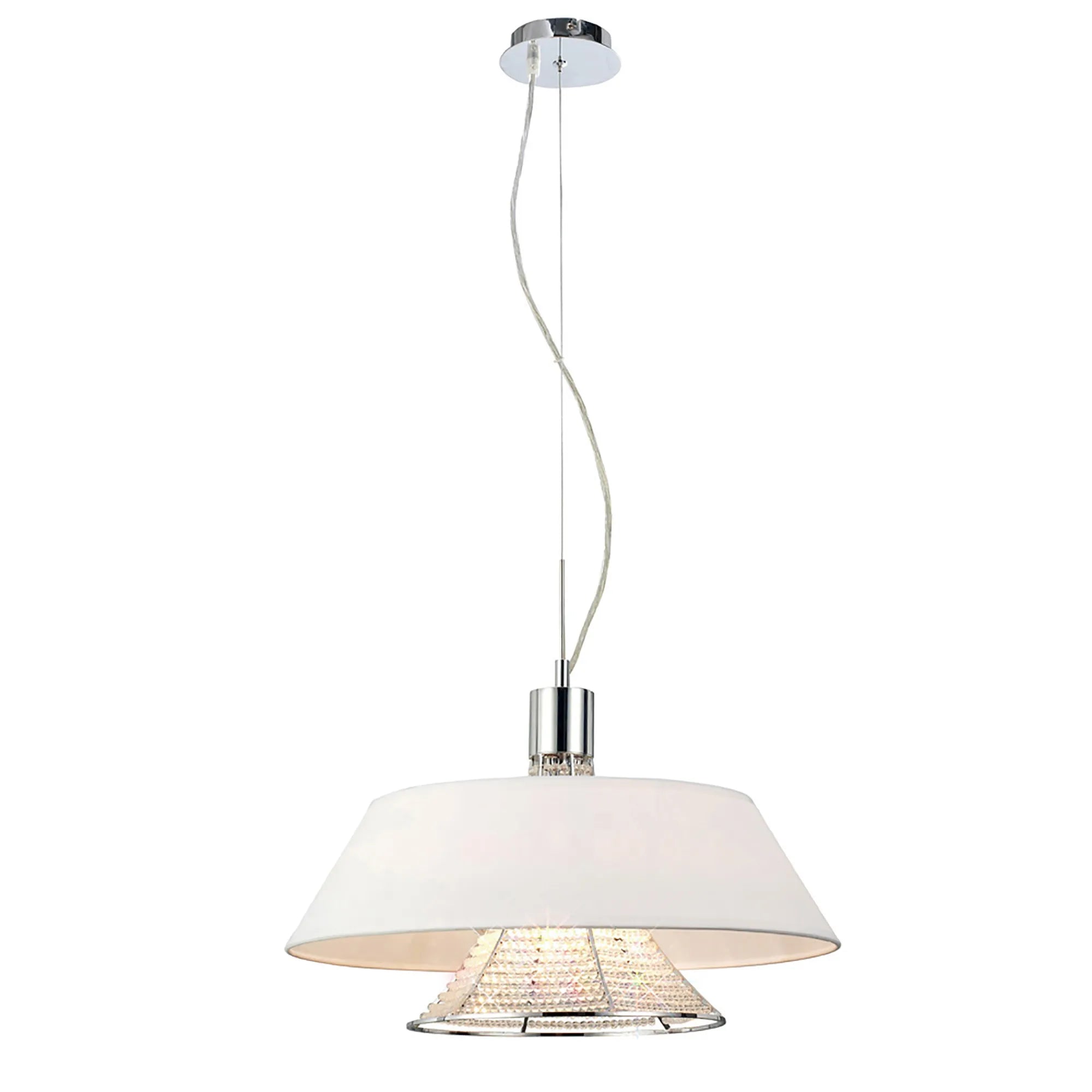 Diyas - Davina Pendant With Fabric Shade, 3 Light G9, Polished Chrome/Crystal (Diyas IL30041) - Luminosity Designs Ltd