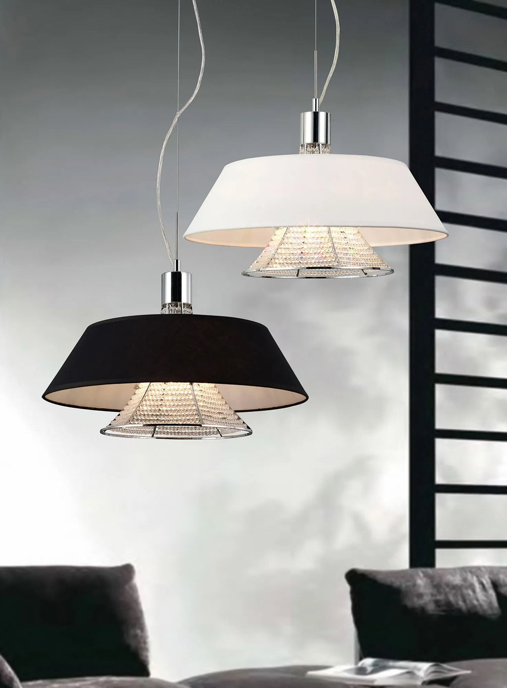 Diyas - Davina Pendant With Fabric Shade, 3 Light G9, Polished Chrome/Crystal (Diyas IL30041) - Luminosity Designs Ltd