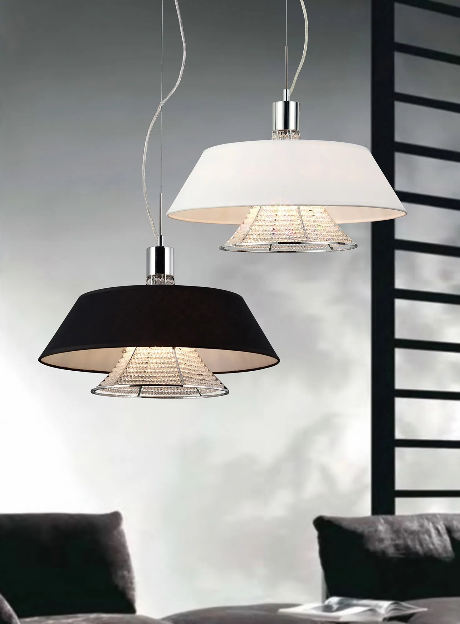 Diyas - Davina Pendant With Fabric Shade, 3 Light G9, Polished Chrome/Crystal (Diyas IL30041) - Luminosity Designs Ltd