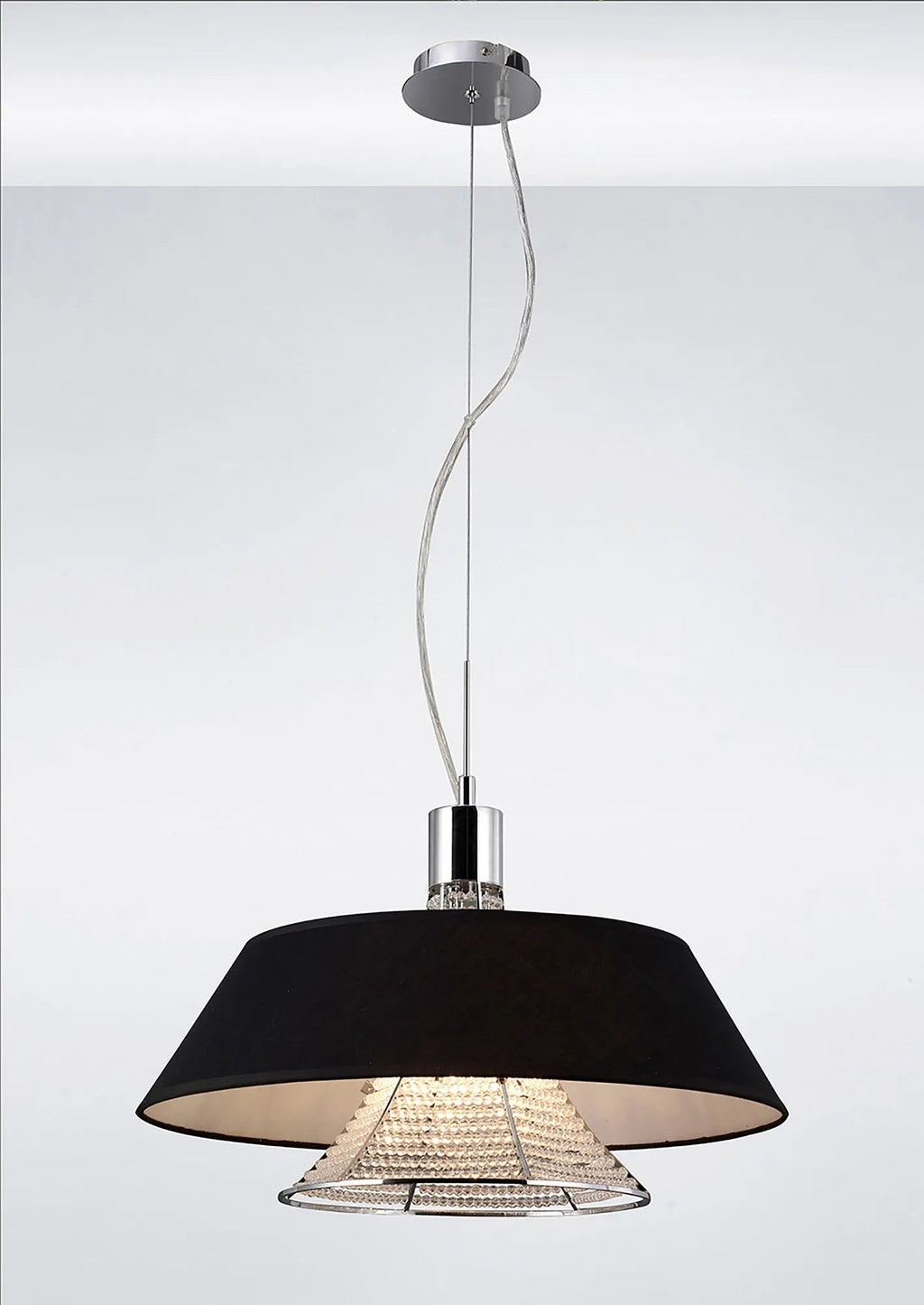 Diyas - Davina Pendant With Fabric Shade, 3 Light G9, Polished Chrome/Crystal (Diyas IL30041) - Luminosity Designs Ltd