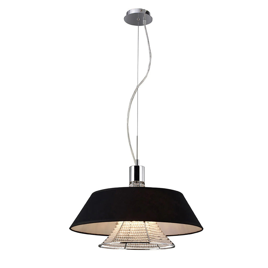 Diyas - Davina Pendant With Fabric Shade, 3 Light G9, Polished Chrome/Crystal (Diyas IL30041) - Luminosity Designs Ltd
