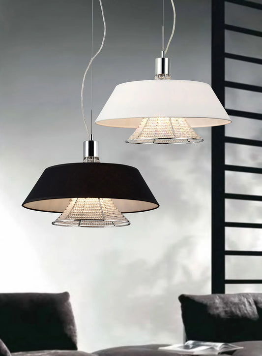 Davina Pendant With Fabric Shade, 3 Light G9,  Polished Chrome/Crystal (Diyas IL30041)