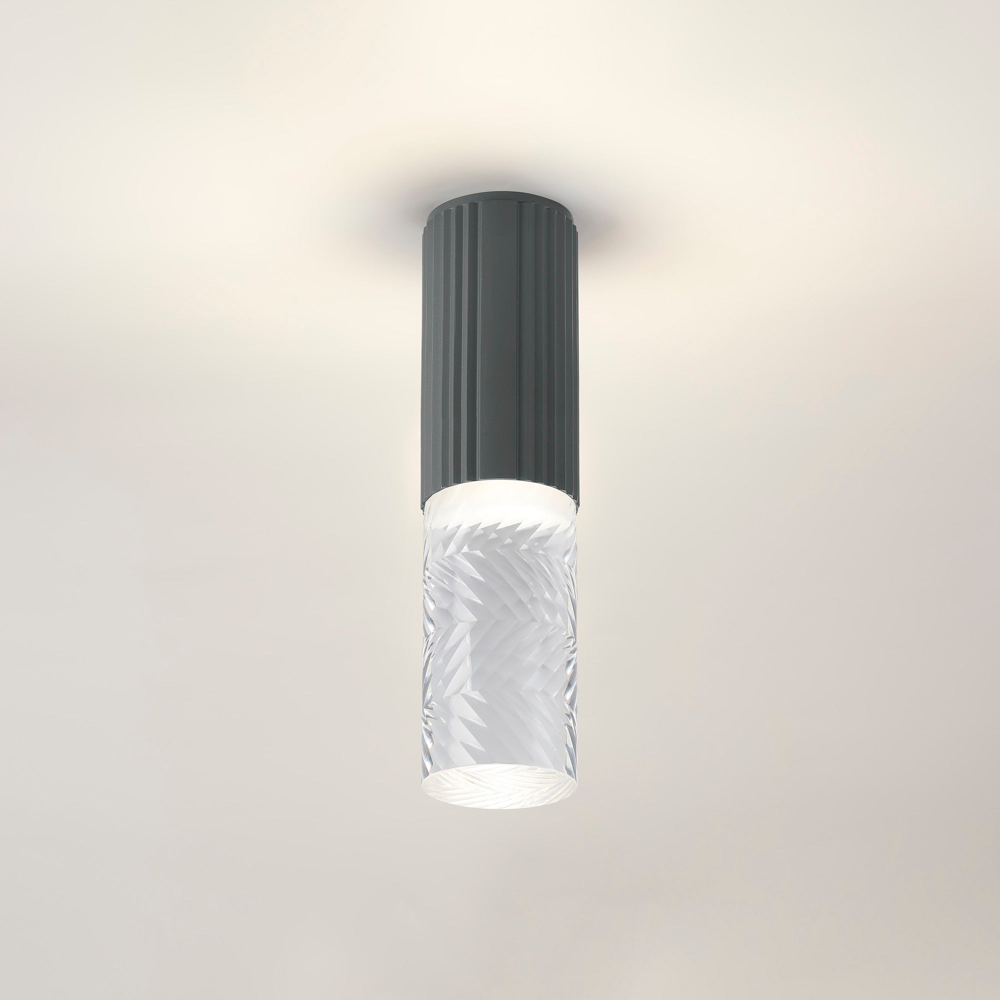 Luminosity Designs Ltd - Dean 6.7cm Ribbed Line Ceiling With Tall Diagonal Pattern Acrylic Shade, 1 x GU10, IP54 - Luminosity Designs Ltd