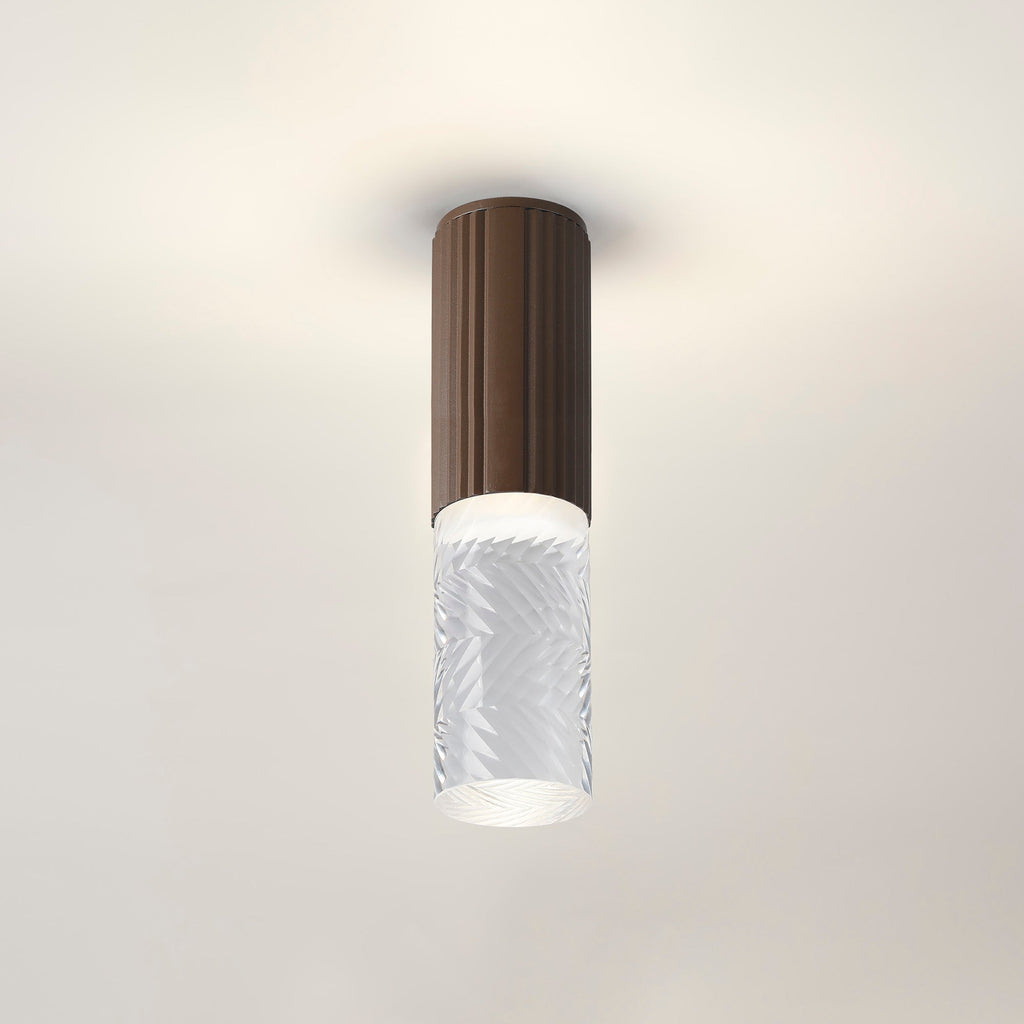 Luminosity Designs Ltd - Dean 6.7cm Ribbed Line Ceiling With Tall Diagonal Pattern Acrylic Shade, 1 x GU10, IP54 - Luminosity Designs Ltd