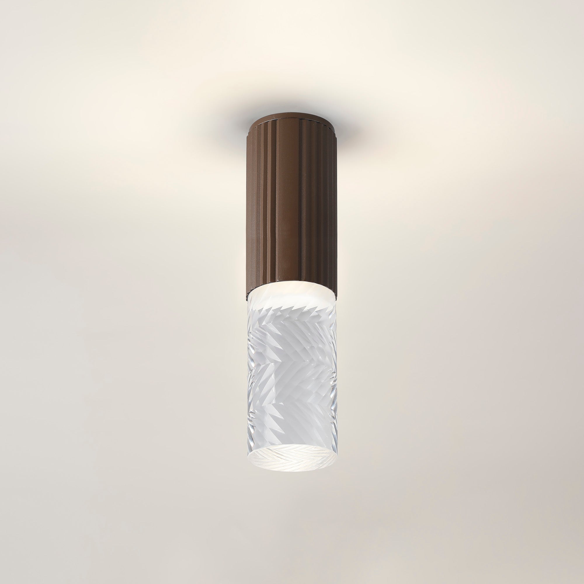Luminosity Designs Ltd - Dean 6.7cm Ribbed Line Ceiling With Tall Diagonal Pattern Acrylic Shade, 1 x GU10, IP54 - Luminosity Designs Ltd