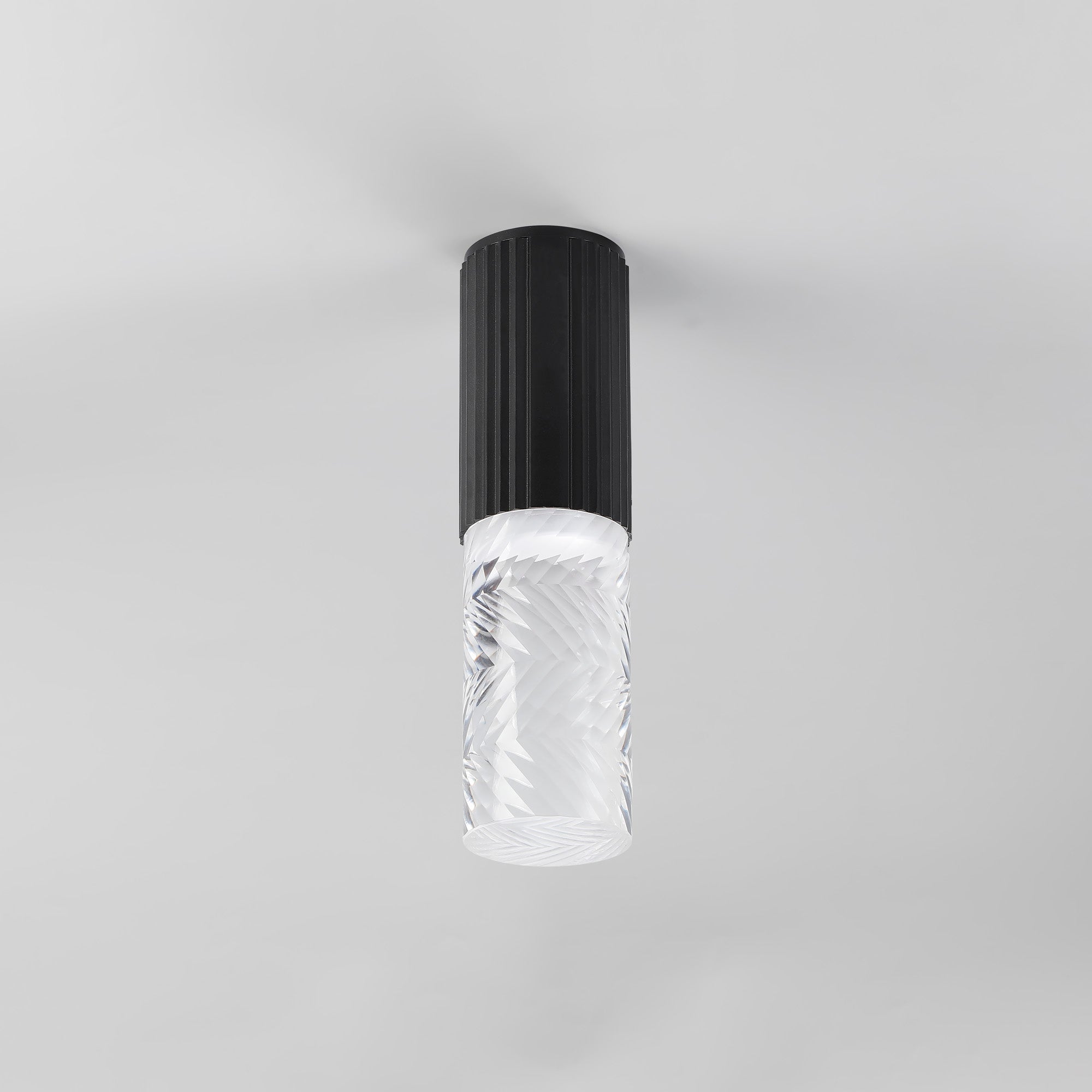 Luminosity Designs Ltd - Dean 6.7cm Ribbed Line Ceiling With Tall Diagonal Pattern Acrylic Shade, 1 x GU10, IP54 - Luminosity Designs Ltd